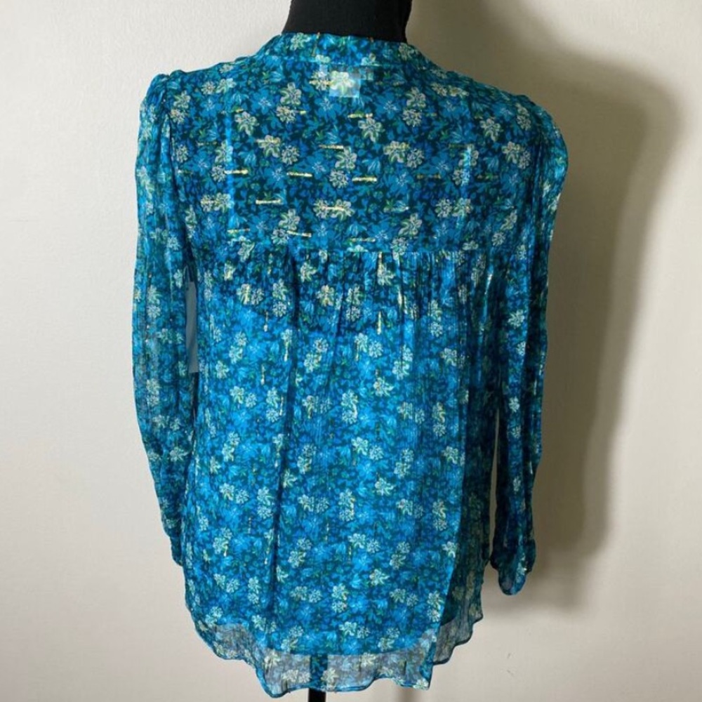 Shoshanna Regency Gold Liberty Print Y2K “Edie” Fairy Blouse Primary Blue - Picture 5 of 9